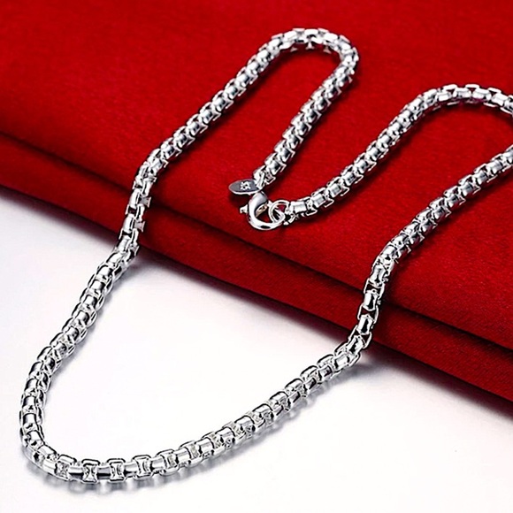 Sterling Silver Box Chain Necklace Bracelet Matching Set - Picture 2 of 6